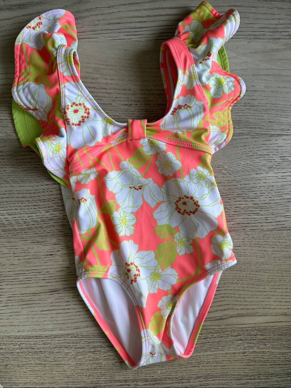 Janie and Jack Coral Pink Floral Ruffle One-Piece Swimsuit